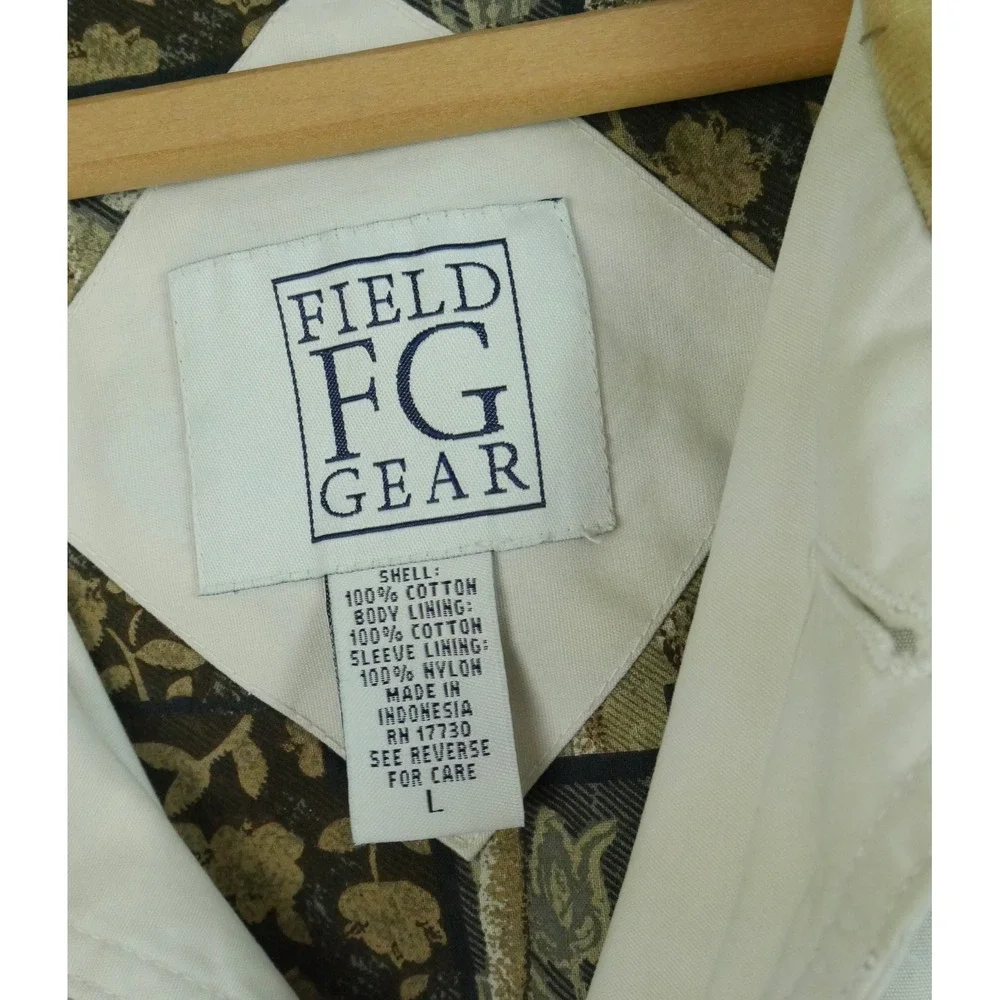 Vintage 90s Mens Barn Jacket Cream Corduroy Trim Chore Coat L Fisherman Utility